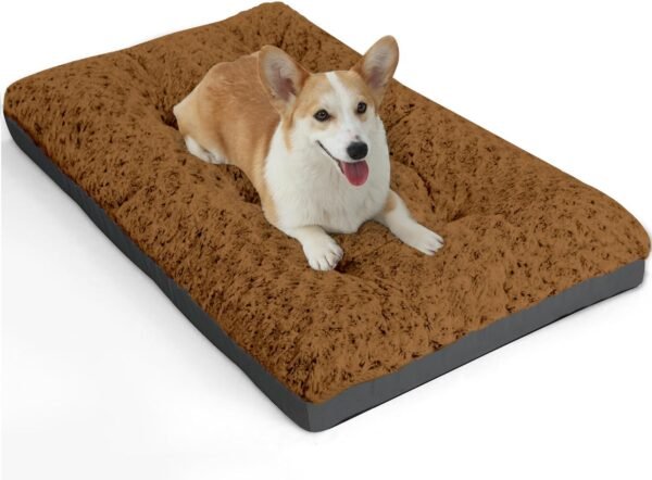 Deluxe Washable Dog Bed for Large Dogs Dog Crate Mat 35 Inch Comfy Fluffy Kennel Pad Anti-Slip for Dogs Up to 60 lbs, 35" x 23", Grey