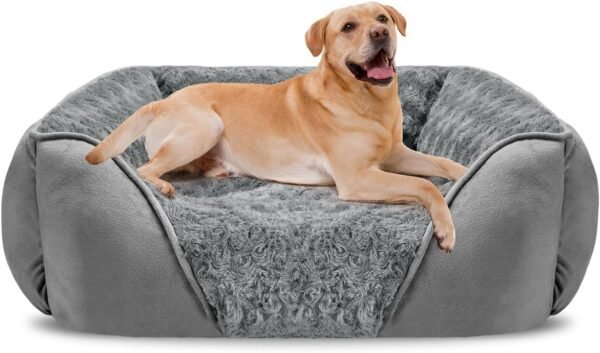 Large Dog Bed for Large Medium Small Dogs, Rectangle Washable Orthopedic Dog Bed, Soft Calming Sleeping Puppy Bed Durable Pet Cuddler with Anti-Slip Bottom