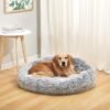 Calming Donut Dog Bed, 36 Inches Round Fluffy for Large Dogs, Anti-Anxiety Plush, Machine Washable
