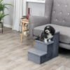 Velour 3-Step Pet Stairs with Storage, Collapsible, Storage Compartments for Pet Toys,Gray