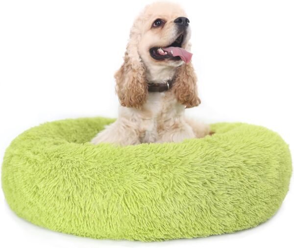 Small Calming Dogs Bed for Small Dogs Anti-Anxiety Machine Washable Fluffy Luxury Anti-Slip Waterproof Mute Base Warming Cozy Soft Pet Puppy Round Bed