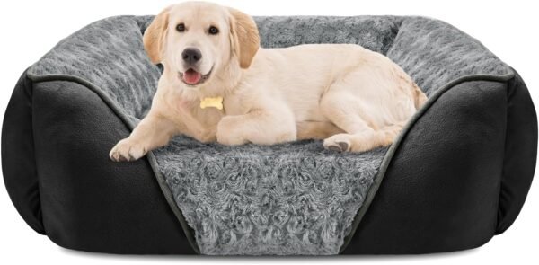 Large Dog Bed for Large Medium Small Dogs, Rectangle Washable Orthopedic Dog Bed, Soft Calming Sleeping Puppy Bed Durable Pet Cuddler with Anti-Slip Bottom