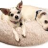 Small Calming Dogs Bed for Small Dogs Anti-Anxiety Machine Washable Fluffy Luxury Anti-Slip Waterproof Mute Base Warming Cozy Soft Pet Puppy Round Bed
