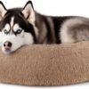 Dog & Cat Bed for Indoor Cats, 20in Calming Donut Bed for Puppy and Kitten, Washable Round Fluffy Pet Bed for Small Medium Dogs and Cats (Light Grey)