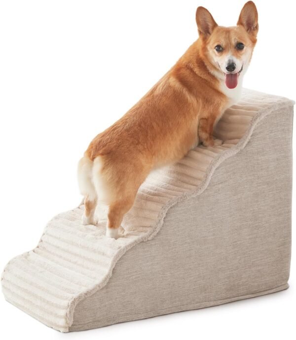 Dog Stairs for Small Dogs & Cats 15.7" H, High Density Foam Dog Steps Ramp for Couch Sofa and Chair, Pet Stairs with Non-Slip Bottom and Remove Washable Cover