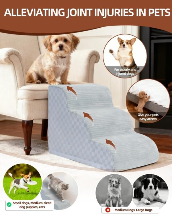 Dog Stairs Ramp for Couch 15.7" H, 3-Step Pet Stairs for Small Dogs with High Density Foam, Dog Slope Stairs with Durable Non-Slip Bottom for Puppy