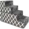 Foldable Foam Pet Steps for Small Dogs and Cats, Portable Ramp Stairs for Couch, Sofa, and High Bed Climbing, Non-Slip Balanced Step Support, Paw Safe - Gray Lattice, 4-Step (H: 22")