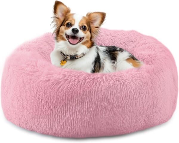 Calming Dog Bed, Plush Anti-Anxiety Donut Dog Bed for Small Medium Large Dogs, Warming Cozy Soft Cute Round Washable, Marshmallow Cuddler Nest Pet Bed