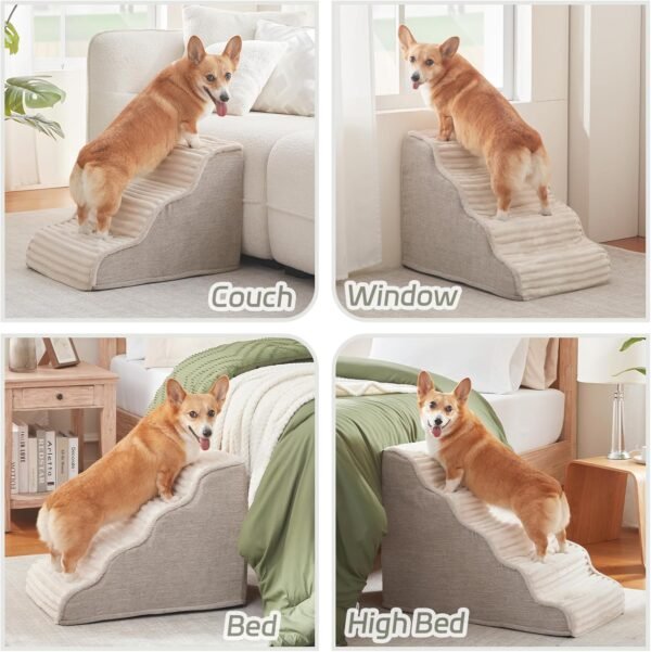 Dog Stairs for Small Dogs & Cats 15.7" H, High Density Foam Dog Steps Ramp for Couch Sofa and Chair, Pet Stairs with Non-Slip Bottom and Remove Washable Cover