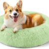 Dog & Cat Bed for Indoor Cats, 20in Calming Donut Bed for Puppy and Kitten, Washable Round Fluffy Pet Bed for Small Medium Dogs and Cats (Light Grey)