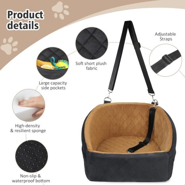 Dog Car Seat for Small Medium Dogs,Detachable Washable Dog Booster Seat Under 30lbs, Pet Car Seat Travel Bed with Storage Pockets and Dog Safety Belt