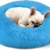 Dog & Cat Bed for Indoor Cats, 20in Calming Donut Bed for Puppy and Kitten, Washable Round Fluffy Pet Bed for Small Medium Dogs and Cats (Light Grey)