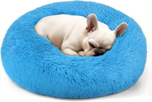 Dog & Cat Bed for Indoor Cats, 20in Calming Donut Bed for Puppy and Kitten, Washable Round Fluffy Pet Bed for Small Medium Dogs and Cats (Light Grey)