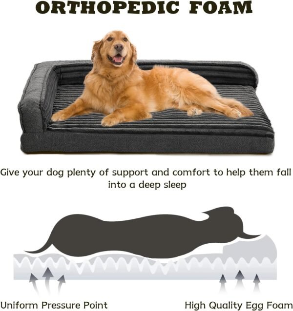 Orthopedic Dog Beds for Large Dogs, XLarge Waterproof Dog Bed with L Bolster Sides, Washable Big Pet Bed with Removable Cover & Non-Slip Bottom, 40 x 28 inch, Gray