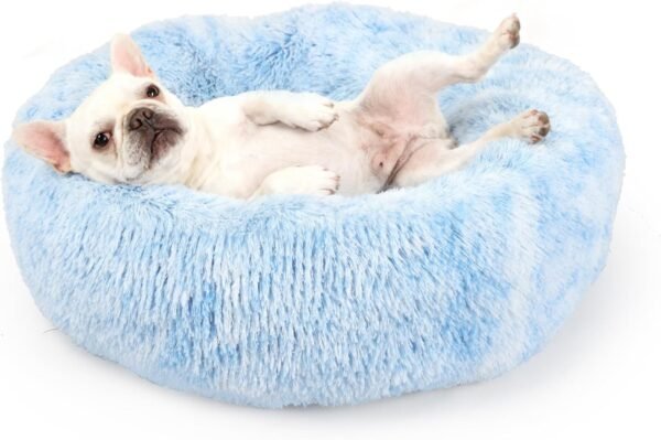 Small Calming Dogs Bed for Small Dogs Anti-Anxiety Machine Washable Fluffy Luxury Anti-Slip Waterproof Mute Base Warming Cozy Soft Pet Puppy Round Bed
