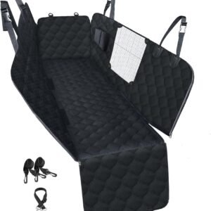 Dog Car Seat Cover with Mesh Window, 100% Waterproof Pet Seat Cover for Back Seat, Scratchproof Dog Hammock for Cars, Trucks, SUVs, Jeeps