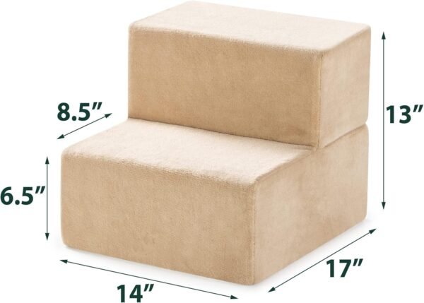 Foam 13 Inch 2-Step Step Pet Stairs / Pet Ramp for Cats and Dogs, Beige