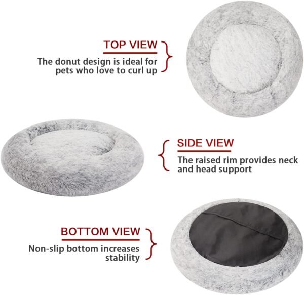 Calming Donut Dog Bed, 36 Inches Round Fluffy for Large Dogs, Anti-Anxiety Plush, Machine Washable