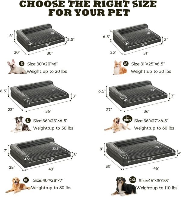 Orthopedic Dog Beds for Large Dogs, XLarge Waterproof Dog Bed with L Bolster Sides, Washable Big Pet Bed with Removable Cover & Non-Slip Bottom, 40 x 28 inch, Gray