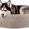 Dog & Cat Bed for Indoor Cats, 20in Calming Donut Bed for Puppy and Kitten, Washable Round Fluffy Pet Bed for Small Medium Dogs and Cats (Light Grey)