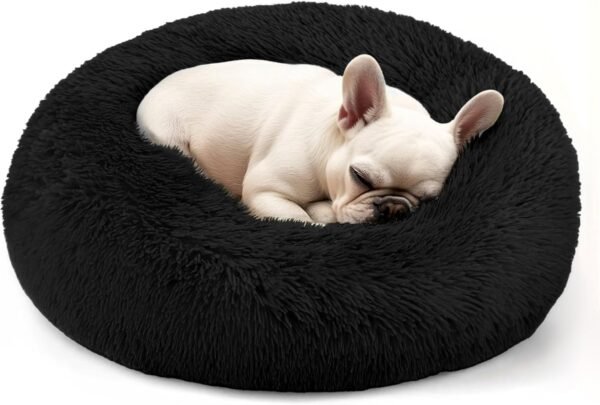 Dog & Cat Bed for Indoor Cats, 20in Calming Donut Bed for Puppy and Kitten, Washable Round Fluffy Pet Bed for Small Medium Dogs and Cats (Light Grey)