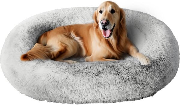 Calming Dog Bed for Extra Large Dogs XL, Anti Anxiety Pet Beds with Supportive Foam, Removable Washable Oval Pets Couch, Fluffy Cuddle Bolster Couch