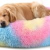 Dog & Cat Bed for Indoor Cats, 20in Calming Donut Bed for Puppy and Kitten, Washable Round Fluffy Pet Bed for Small Medium Dogs and Cats (Light Grey)