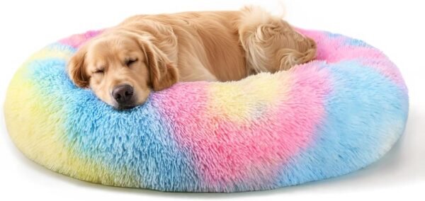 Dog & Cat Bed for Indoor Cats, 20in Calming Donut Bed for Puppy and Kitten, Washable Round Fluffy Pet Bed for Small Medium Dogs and Cats (Light Grey)