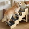5-Step Wooden Dog Steps for Bed, Anti-Slip Dog Stairs with Carpet Pads, 23.6 Inches Pet Ramp for Dogs to Get on Bed, Pet Stairs for Old & Senior Dogs/Cats, Pet Steps Ladder for High Beds/Couch Sofa