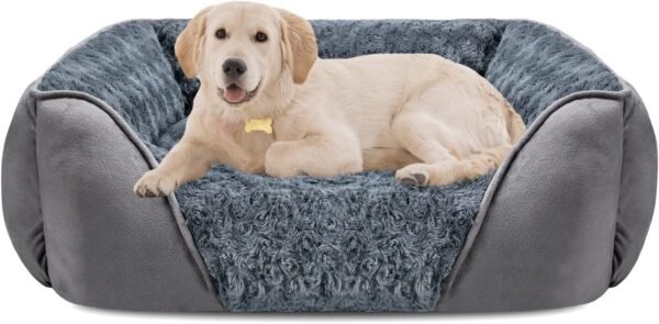 Large Dog Bed for Large Medium Small Dogs, Rectangle Washable Orthopedic Dog Bed, Soft Calming Sleeping Puppy Bed Durable Pet Cuddler with Anti-Slip Bottom