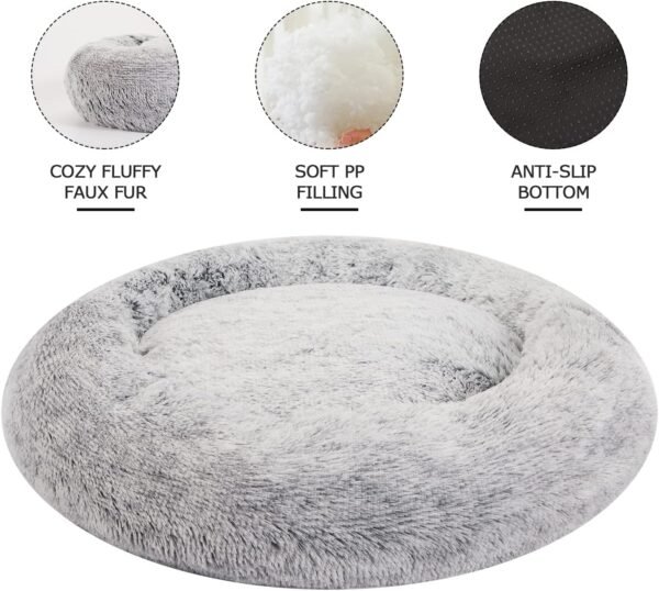 Calming Donut Dog Bed, 36 Inches Round Fluffy for Large Dogs, Anti-Anxiety Plush, Machine Washable
