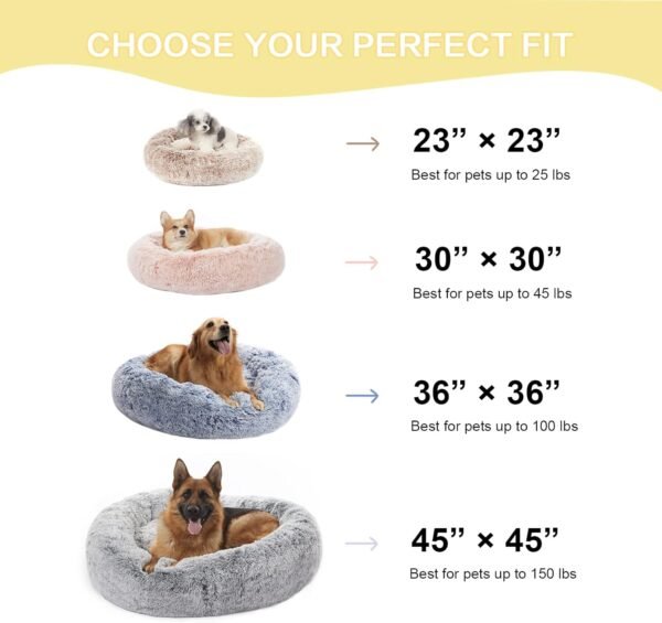 Calming Donut Dog Bed, 36 Inches Round Fluffy for Large Dogs, Anti-Anxiety Plush, Machine Washable