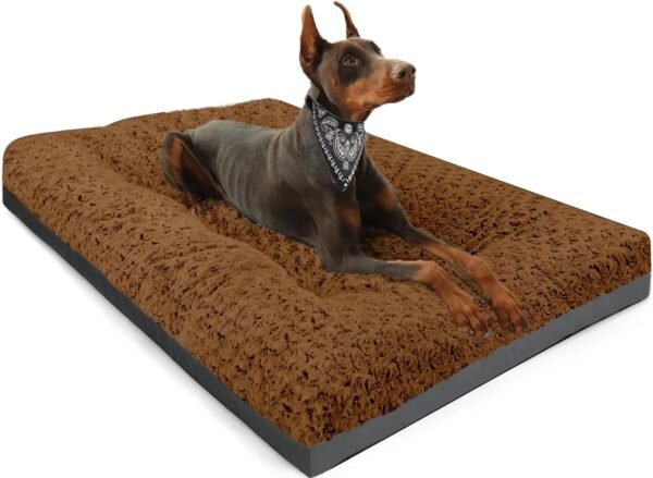 Deluxe Washable Dog Bed for Large Dogs Dog Crate Mat 35 Inch Comfy Fluffy Kennel Pad Anti-Slip for Dogs Up to 60 lbs, 35" x 23", Grey