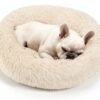 Dog & Cat Bed for Indoor Cats, 20in Calming Donut Bed for Puppy and Kitten, Washable Round Fluffy Pet Bed for Small Medium Dogs and Cats (Light Grey)