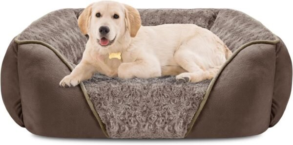 Large Dog Bed for Large Medium Small Dogs, Rectangle Washable Orthopedic Dog Bed, Soft Calming Sleeping Puppy Bed Durable Pet Cuddler with Anti-Slip Bottom