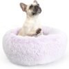 Small Calming Dogs Bed for Small Dogs Anti-Anxiety Machine Washable Fluffy Luxury Anti-Slip Waterproof Mute Base Warming Cozy Soft Pet Puppy Round Bed
