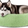 Dog & Cat Bed for Indoor Cats, 20in Calming Donut Bed for Puppy and Kitten, Washable Round Fluffy Pet Bed for Small Medium Dogs and Cats (Light Grey)