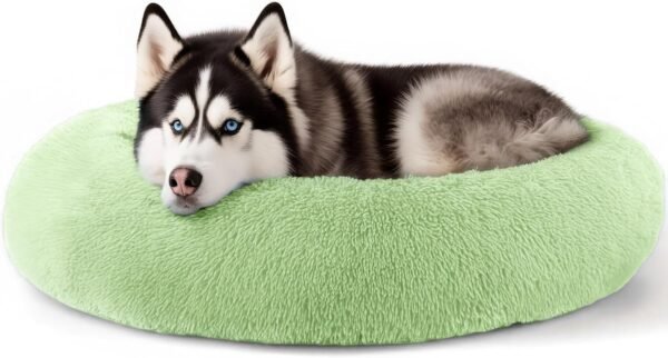 Dog & Cat Bed for Indoor Cats, 20in Calming Donut Bed for Puppy and Kitten, Washable Round Fluffy Pet Bed for Small Medium Dogs and Cats (Light Grey)