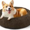 Dog & Cat Bed for Indoor Cats, 20in Calming Donut Bed for Puppy and Kitten, Washable Round Fluffy Pet Bed for Small Medium Dogs and Cats (Light Grey)