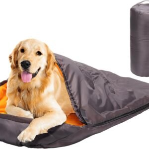 Dog Sleeping Bag with Storage Bag Waterproof Warm Packable Dog Bed for Travel Camping Hiking Backpacking (Grey+Orange)