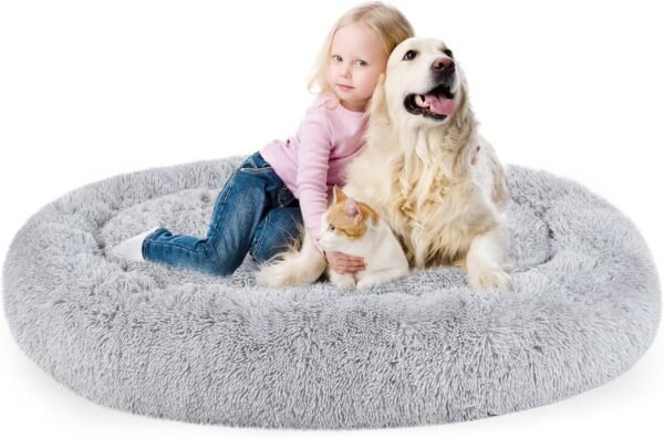 Dog Bed, Cat Calming Bed, Faux Fur Pillow Pet Donut Cuddler Round Plush Bed for Large Medium Small Dogs and Cats