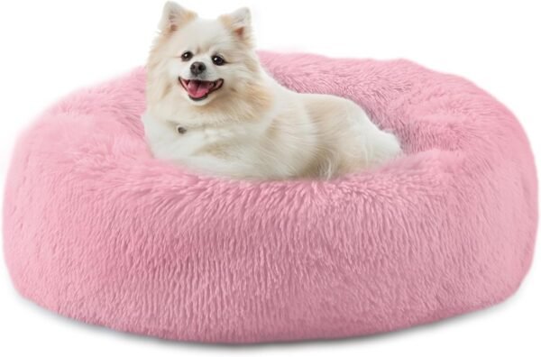 Calming Dog Bed, Plush Anti-Anxiety Donut Dog Bed for Small Medium Large Dogs, Warming Cozy Soft Cute Round Washable, Marshmallow Cuddler Nest Pet Bed