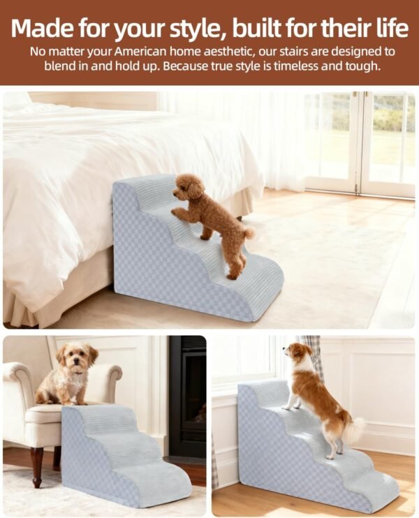 Dog Stairs Ramp for Couch 15.7" H, 3-Step Pet Stairs for Small Dogs with High Density Foam, Dog Slope Stairs with Durable Non-Slip Bottom for Puppy