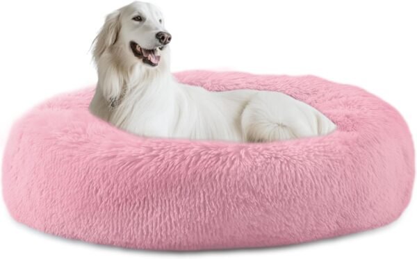 Calming Dog Bed, Plush Anti-Anxiety Donut Dog Bed for Small Medium Large Dogs, Warming Cozy Soft Cute Round Washable, Marshmallow Cuddler Nest Pet Bed