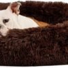 Small Calming Dogs Bed for Small Dogs Anti-Anxiety Machine Washable Fluffy Luxury Anti-Slip Waterproof Mute Base Warming Cozy Soft Pet Puppy Round Bed
