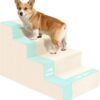 Dog Stairs for Small Dogs,5-Step Dog Steps for High Bed and Couch, High-Density Foam Pet Steps with Supporting Board, Non-Slip Removable Washable Cover