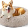 Dog & Cat Bed for Indoor Cats, 20in Calming Donut Bed for Puppy and Kitten, Washable Round Fluffy Pet Bed for Small Medium Dogs and Cats (Light Grey)