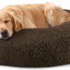 Dog & Cat Bed for Indoor Cats, 20in Calming Donut Bed for Puppy and Kitten, Washable Round Fluffy Pet Bed for Small Medium Dogs and Cats (Light Grey)