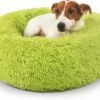 Small Calming Dogs Bed for Small Dogs Anti-Anxiety Machine Washable Fluffy Luxury Anti-Slip Waterproof Mute Base Warming Cozy Soft Pet Puppy Round Bed
