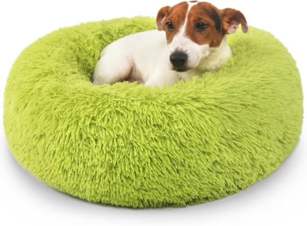 Small Calming Dogs Bed for Small Dogs Anti-Anxiety Machine Washable Fluffy Luxury Anti-Slip Waterproof Mute Base Warming Cozy Soft Pet Puppy Round Bed